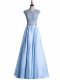 Floor Length Zipper Prom Dress Light Blue for Prom and Military Ball with Beading and Lace