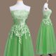 Artistic Green Sleeveless Tea Length Appliques Lace Up Bridesmaid Gown