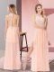Peach Halter Top Neckline Sequins Prom Evening Gown Sleeveless Backless