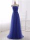 Amazing Sleeveless Floor Length Beading and Belt Zipper Prom Dress with Blue