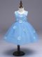 Classical Light Blue Ball Gowns Tulle Scoop Sleeveless Appliques and Bowknot Knee Length Zipper Girls Pageant Dresses