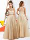 Wonderful Floor Length Champagne Wedding Guest Dresses Halter Top Sleeveless Zipper