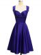 Sleeveless Taffeta Knee Length Lace Up Wedding Guest Dresses in Purple with Ruching