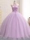 Lilac Halter Top Neckline Beading Sweet 16 Quinceanera Dress Sleeveless Lace Up