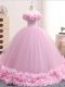 Sophisticated Sleeveless Tulle Brush Train Lace Up 15th Birthday Dress in Baby Pink with Hand Made Flower