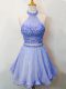 Best Selling Two Pieces Bridesmaids Dress Lavender Halter Top Organza Sleeveless Knee Length Lace Up
