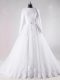 Scalloped Long Sleeves Brush Train Lace Up Bridal Gown White Tulle