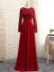 Wine Red Empire Scoop Long Sleeves Chiffon Floor Length Zipper Lace and Appliques Mother Of The Bride Dress