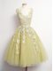 Colorful V-neck Sleeveless Tulle Bridesmaid Gown Appliques Lace Up