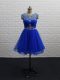 Royal Blue Tulle Zipper Scoop Sleeveless Mini Length Club Wear Beading and Ruching