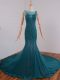 Teal Mermaid Beading and Lace and Appliques Celebrity Dresses Zipper Tulle Sleeveless