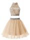 Eye-catching Knee Length Champagne Quinceanera Court Dresses Organza Sleeveless Beading