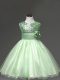 Dazzling Sleeveless Tulle Knee Length Zipper Toddler Flower Girl Dress in Apple Green with Sequins and Hand Made Flower