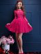 Beautiful Mini Length Lace Up Quinceanera Dama Dress Hot Pink for Prom and Party with Beading and Lace and Appliques