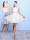 Romantic Halter Top Sleeveless Bridesmaid Gown Knee Length Lace White Chiffon