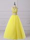 Fitting Halter Top Sleeveless Backless Dress for Prom Yellow Organza