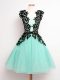 Turquoise A-line Tulle Straps Sleeveless Lace Knee Length Lace Up Bridesmaid Gown