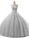 Stylish Floor Length Lace Up 15 Quinceanera Dress Grey for Military Ball and Sweet 16 and Quinceanera with Beading and Lace