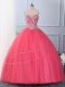 Most Popular Hot Pink Sleeveless Floor Length Beading Lace Up 15th Birthday Dress