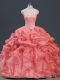 Watermelon Red Ball Gowns Beading and Ruffles and Pick Ups 15th Birthday Dress Lace Up Organza Sleeveless Floor Length