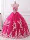 Hot Pink Ball Gowns Lace Vestidos de Quinceanera Zipper Tulle Sleeveless Floor Length