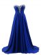 New Style Royal Blue Homecoming Dress Prom and Party with Beading Sweetheart Sleeveless Brush Train Lace Up