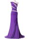 New Style Beading and Ruching Evening Outfits Purple Lace Up Sleeveless Brush Train