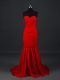Sleeveless Chiffon Brush Train Side Zipper Celeb Inspired Gowns in Red with Ruching