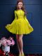 Custom Fit A-line Wedding Party Dress Yellow Scalloped Chiffon 3 4 Length Sleeve Mini Length Lace Up