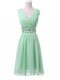 Apple Green Zipper Bridesmaids Dress Beading and Ruching Sleeveless Knee Length
