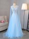 Baby Blue Long Sleeves Beading and Belt Lace Up Prom Dress