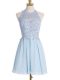 Light Blue Lace Up Quinceanera Court of Honor Dress Appliques Sleeveless Knee Length