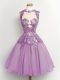 Noble Lilac Sleeveless Lace Knee Length Quinceanera Court of Honor Dress