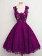 Comfortable Purple A-line Lace Straps Sleeveless Lace Knee Length Lace Up Wedding Party Dress