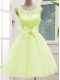 Fantastic Lace and Bowknot Dama Dress Yellow Green Lace Up Sleeveless Knee Length