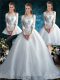 Custom Made Court Train Three Pieces Wedding Gowns White Off The Shoulder Tulle Half Sleeves Clasp Handle