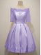 Knee Length Lace Up Vestidos de Damas Lavender for Prom and Party and Wedding Party with Lace