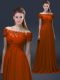 Custom Design Empire Mother of Groom Dress Rust Red Off The Shoulder Chiffon Short Sleeves Floor Length Lace Up