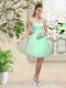 Decent Knee Length Lace Up Dama Dress Apple Green for Prom and Party with Lace and Belt