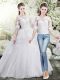 Lace and Ruffles Wedding Gown White Lace Up Half Sleeves Brush Train