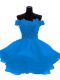 Delicate Sleeveless Mini Length Lace and Appliques and Ruffles Zipper Military Ball Dresses with Blue