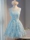 Mini Length A-line Sleeveless Light Blue Homecoming Gowns Lace Up