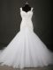 White Straps Neckline Beading and Lace Wedding Dress Sleeveless Backless