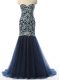 With Train Navy Blue Winning Pageant Gowns Tulle Sleeveless Beading and Embroidery