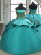 Turquoise Sleeveless Beading and Appliques Lace Up Quince Ball Gowns