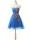 Eye-catching Sweetheart Sleeveless Prom Dress Mini Length Appliques Blue Tulle