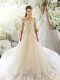 Romantic White Half Sleeves Court Train Lace Wedding Gown