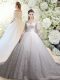 Luxury White 3 4 Length Sleeve Tulle Chapel Train Zipper Wedding Gown for Wedding Party