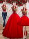 Red Sleeveless Appliques Floor Length Vestidos de Quinceanera