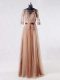 Free and Easy Brown Tulle Zipper Scoop Half Sleeves Floor Length Mother of Groom Dress Lace and Appliques